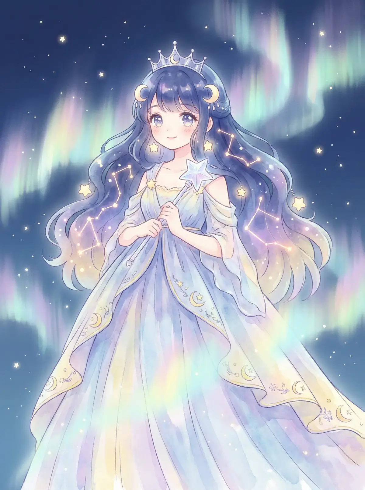 俏黄蓉洞房花烛夜 - 星辰公主希尔角色设定图，手持星光权杖